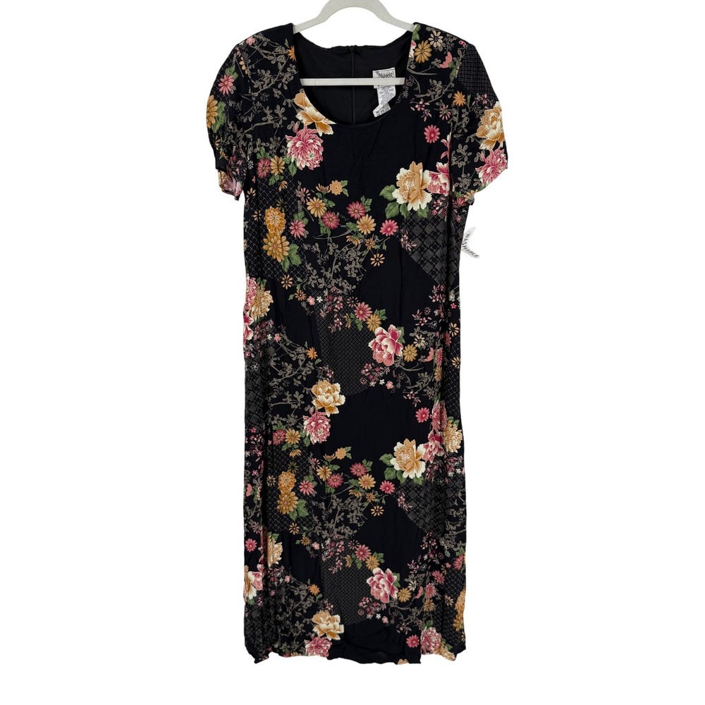 Vintage Midnight Velvet Floral Maxi Dress Black 16 Floral Boho 90s Whimsigoth